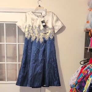 Daneli Navy Blue And Gold Pleated Dress